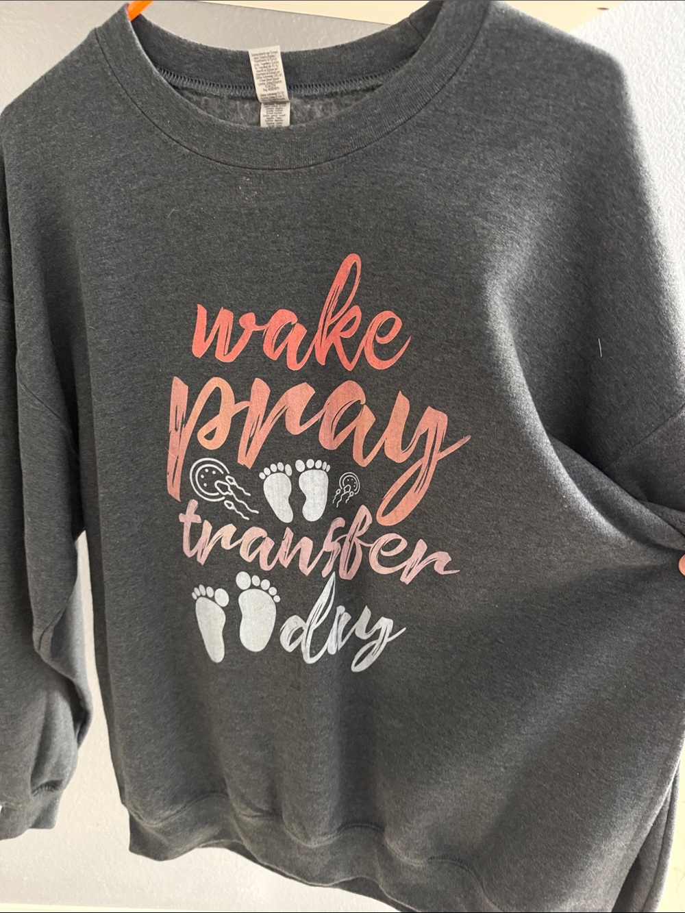 Gildan Dark Gray Crewneck Sweatshirt with Pink & White Graphic